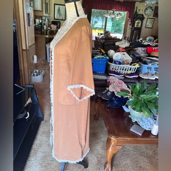NWT LuLaRoe Womens Chloe Kimono Sz S Brown w White Lace Trim Short Sleeve NWT - Picture 5 of 16